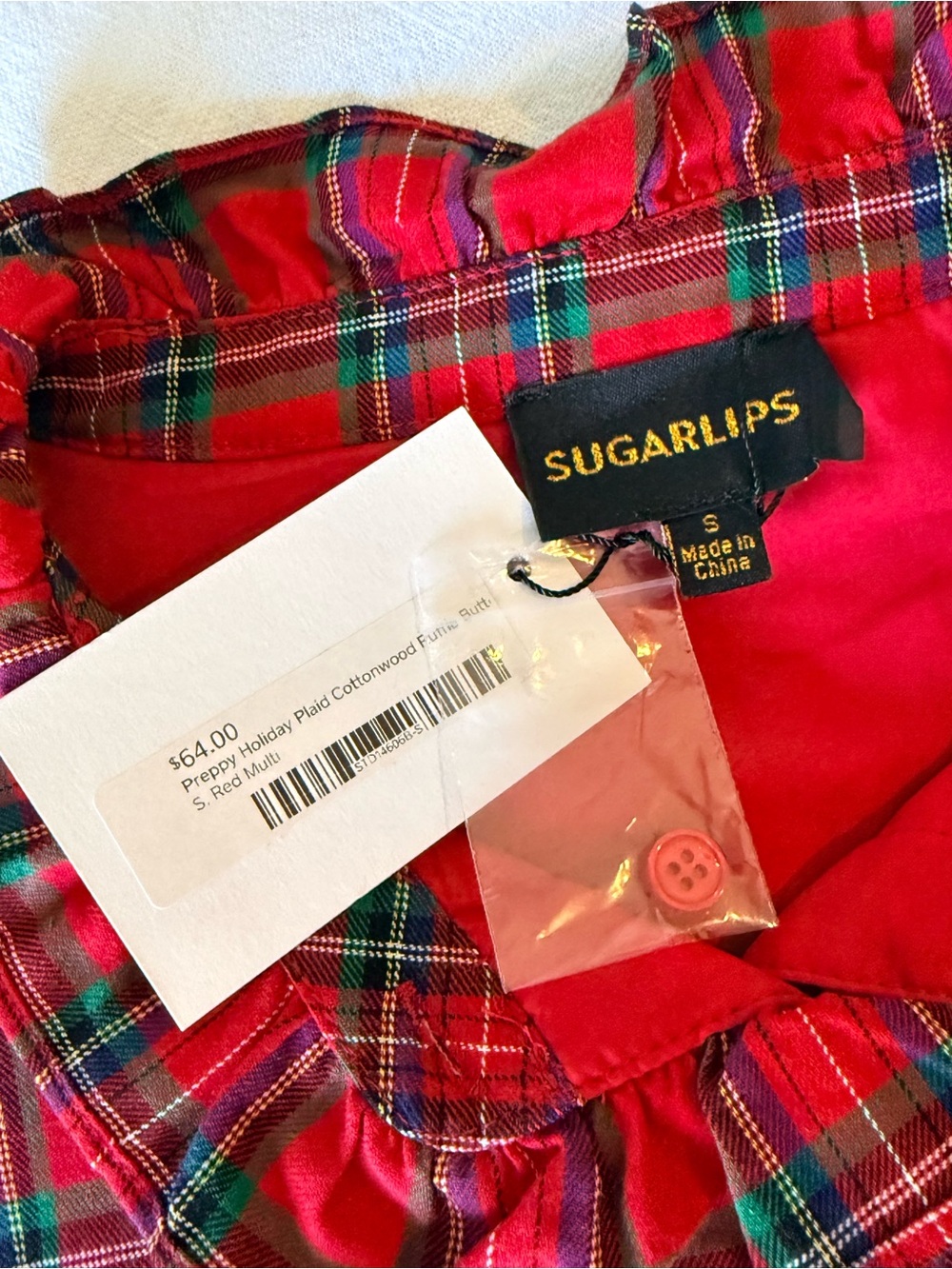 Sugarlips Red Plaid Ruffle Button-Front Mini Dress - Picture 6 of 8